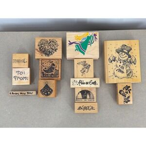Vintage Christmas Rubber Stamp Lot PSX Anita's Snowman Angel Noel 12pc Mixed Set